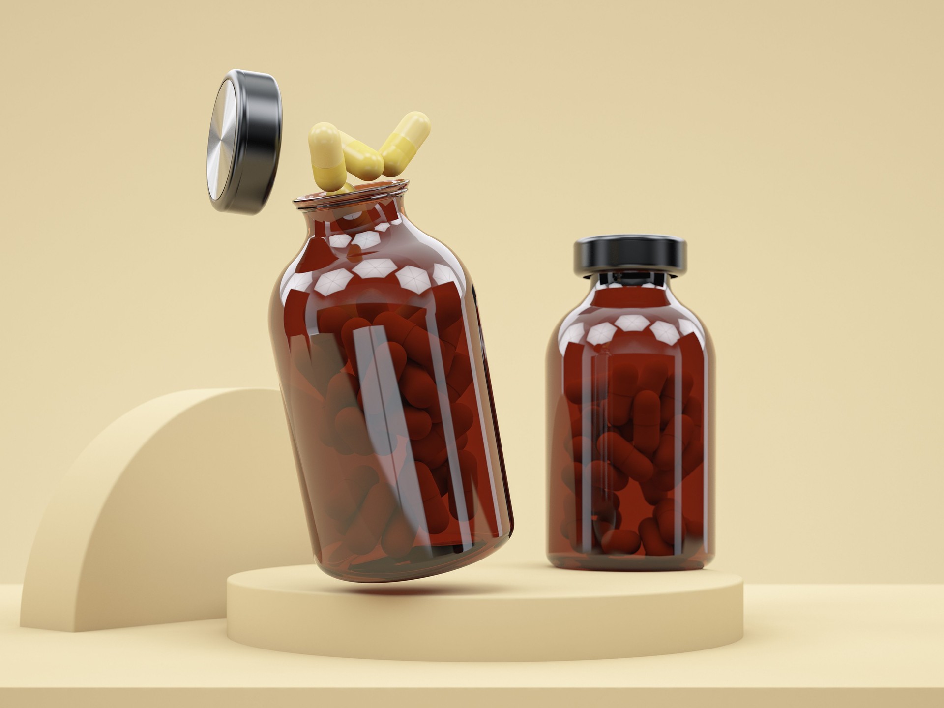 Pill Bottle with Empty Label Floating in the Air